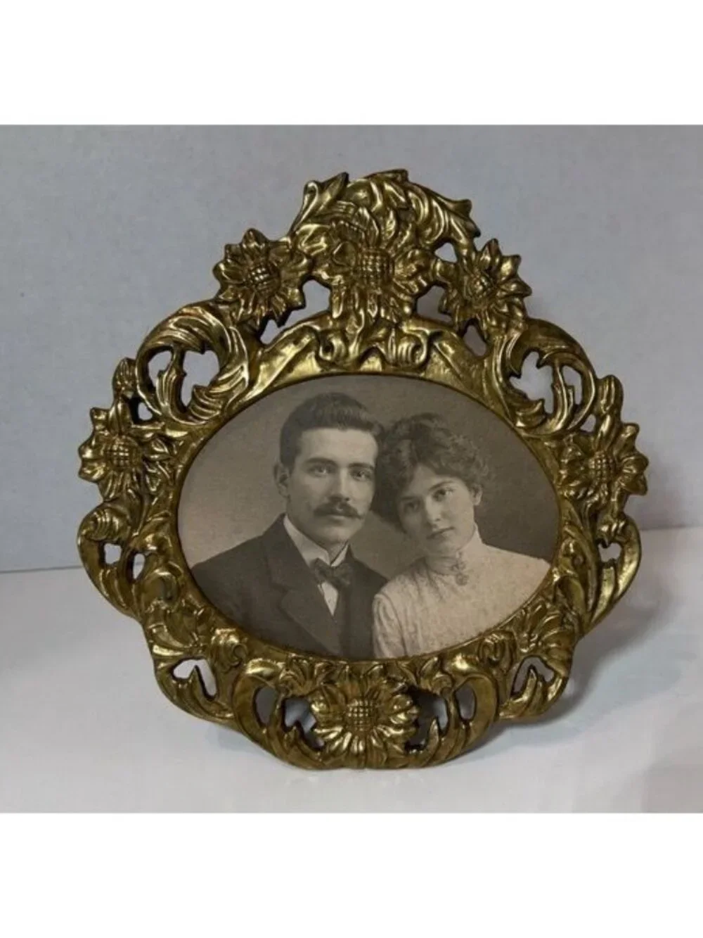 Vintage Solid Brass Ornate Floral Picture Photo Frame Floral